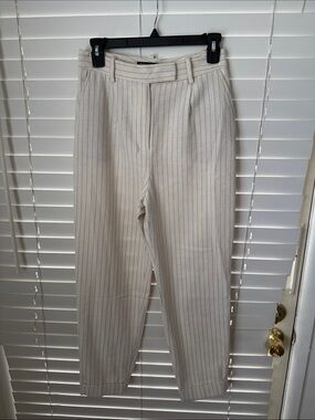 Zara Men's Cream Pinstripe Trousers